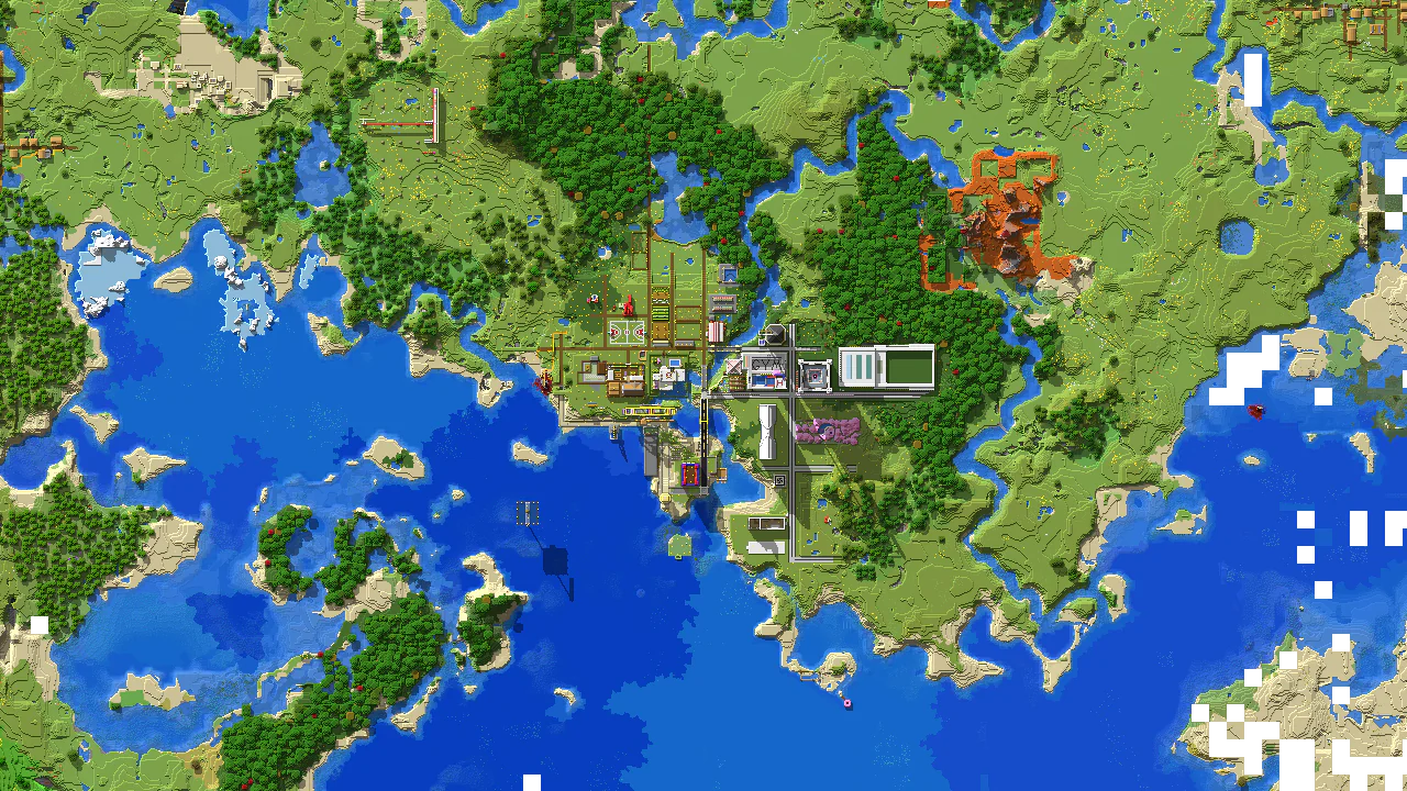 Overhead render of the built-up heart of the world